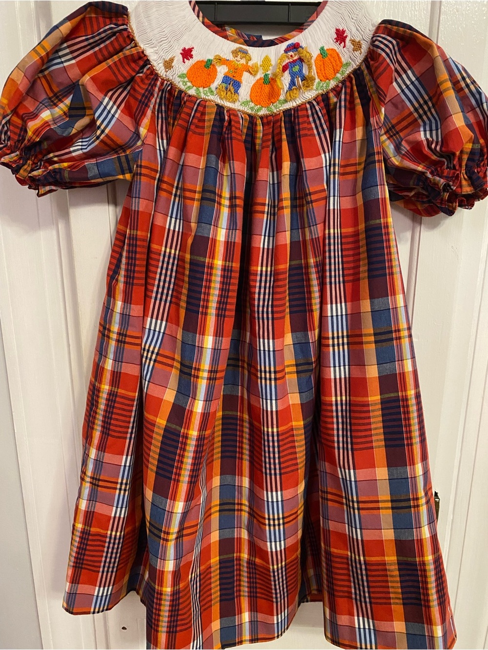 Smocked Pumpkin Plaid Fall Dress